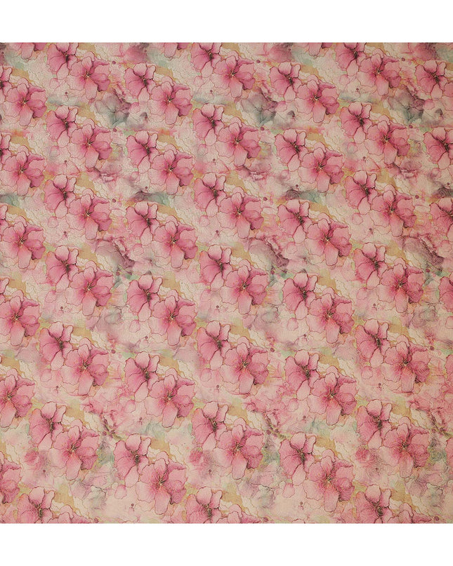 Pink Beige Floral Digital Print Viscose Modal Satin Fabric 110 Cms Width India-D27728
