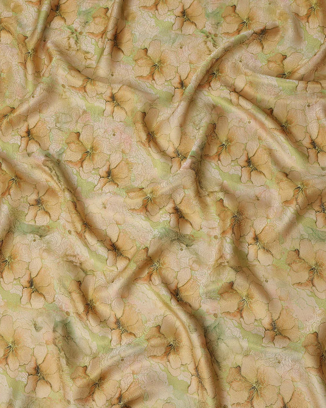 Beige Peach Floral Digital Print Viscose Modal Satin Fabric 110 Cms Width India-D27727
