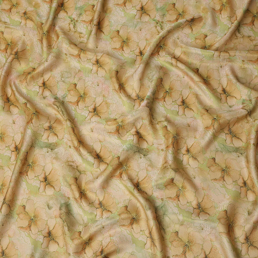 Beige Peach Floral Digital Print Viscose Modal Satin Fabric 110 Cms Width India-D27727