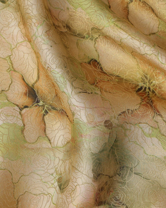 Beige Peach Floral Digital Print Viscose Modal Satin Fabric 110 Cms Width India-D27727