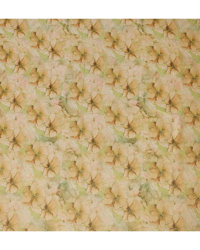 Beige Peach Floral Digital Print Viscose Modal Satin Fabric 110 Cms Width India-D27727