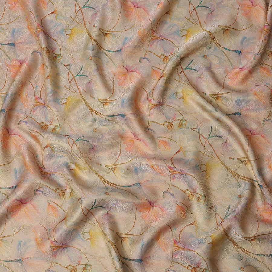 Beige Pastel Multicolor Floral Printed Viscose Fabric, 110 Cms Width, Made in India-D26361