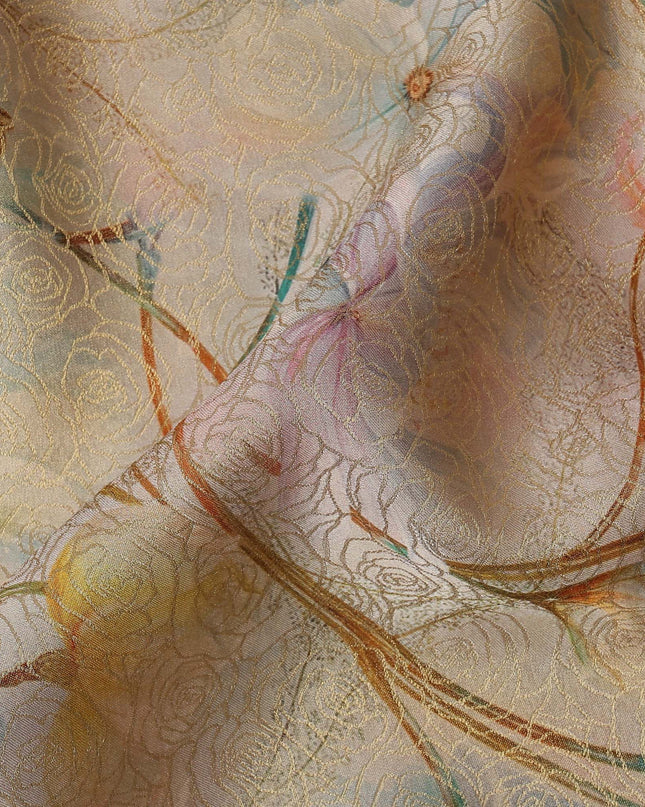 Beige Pastel Multicolor Floral Printed Viscose Fabric, 110 Cms Width, Made in India-D26361