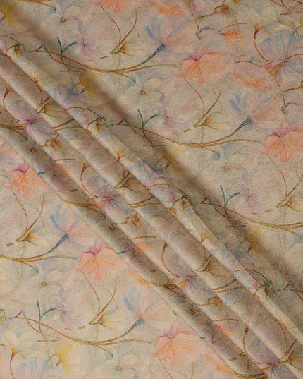 Beige Pastel Multicolor Floral Printed Viscose Fabric, 110 Cms Width, Made in India-D26361
