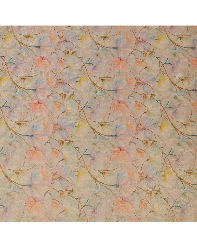 Beige Multicolor Floral Printed Synthetic Satin Fabric, 110 Cms Width, Made in India-D26240