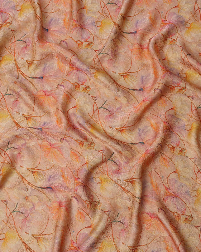 Peach Multicolor Floral Printed Viscose Fabric, 110 Cms Width, Made in India-D26356