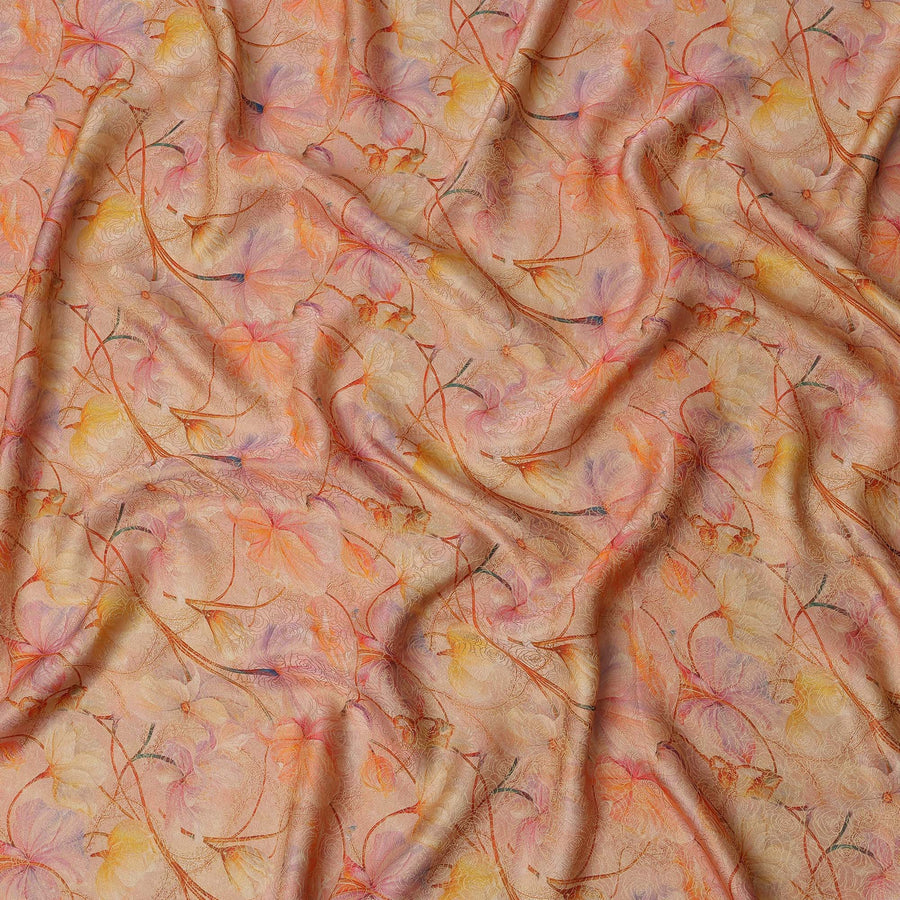 Peach Multicolor Floral Printed Synthetic Satin Fabric, 110 Cms Width, Made in India-D26242