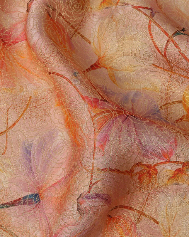 Peach Multicolor Floral Printed Viscose Fabric, 110 Cms Width, Made in India-D26356