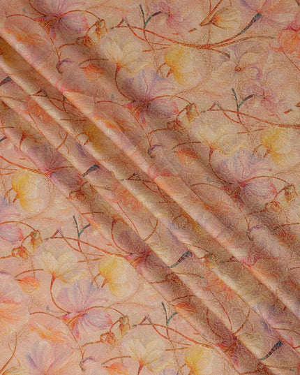 Peach Multicolor Floral Printed Viscose Fabric, 110 Cms Width, Made in India-D26356