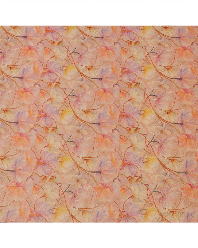 Peach Multicolor Floral Printed Synthetic Satin Fabric, 110 Cms Width, Made in India-D26242
