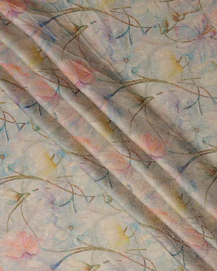 Light Blue Multicolor Floral Printed Synthetic Satin Fabric, 110 Cms Width, Made in India-D26241