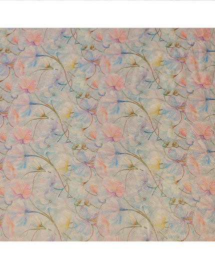 Light Blue Multicolor Floral Printed Synthetic Satin Fabric, 110 Cms Width, Made in India-D26241