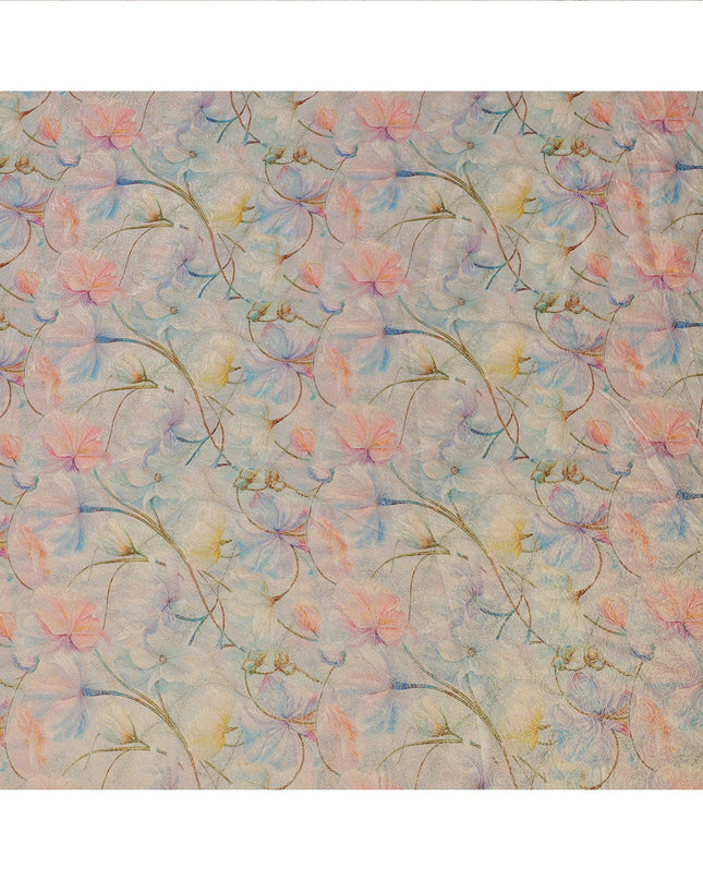 Light Blue Multicolor Floral Printed Synthetic Satin Fabric, 110 Cms Width, Made in India-D26241