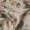 Light Beige and Green Floral Printed Viscose Fabric, 110 Cms Width, Made in India-D26359
