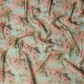 Mint Green Vintage Floral Print Viscose Brocade Fabric with Pastel Rose Design, Width 110 Cms, Made in India-D26535