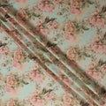 Mint Green Vintage Floral Print Viscose Brocade Fabric with Pastel Rose Design, Width 110 Cms, Made in India-D26535