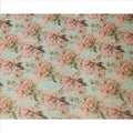 Mint Green Vintage Floral Print Viscose Brocade Fabric with Pastel Rose Design, Width 110 Cms, Made in India-D26535