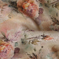 Beige Floral Print Viscose Brocade Fabric with Pastel Rose Design, Width 110 Cms, Made in India-D26533