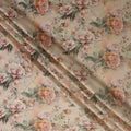 Beige Floral Print Viscose Brocade Fabric with Pastel Rose Design, Width 110 Cms, Made in India-D26533