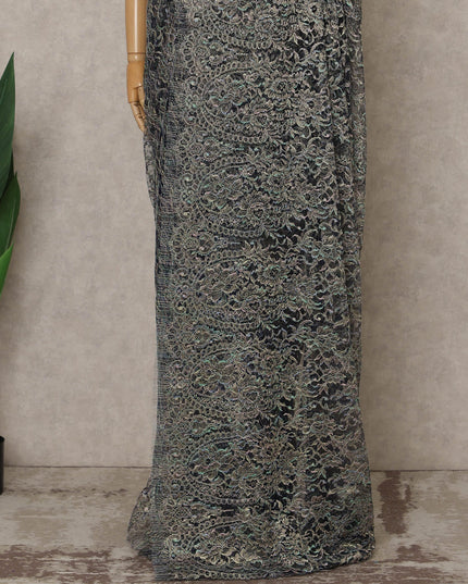 Iridescent Blue Silver Premium French Metallic Chantilly Lace Saree – 5.5 Meters Fabric Length, Width 110 cm, Imported from France  & Blouse Not Included-D26569