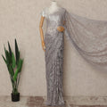 Silver Grey Metallic French Chantilly Saree Lace Elegant Floral Net Design 5.5 Mtrs Length 110 Cms Width Premium Soft Sheer Fabric France Origin-D28917 Regal Fabrics