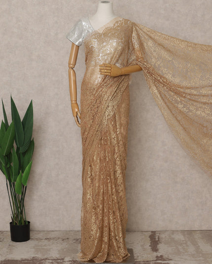Golden Beige Premium French Metallic Chantilly Lace Saree – 5.5 Meters Fabric Length, Width 110 cm, Imported from France  & Blouse Not Included-D26573