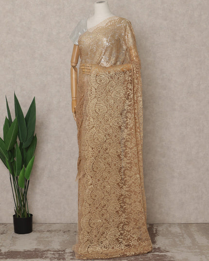 Golden Beige Premium French Metallic Chantilly Lace Saree – 5.5 Meters Fabric Length, Width 110 cm, Imported from France  & Blouse Not Included-D26573