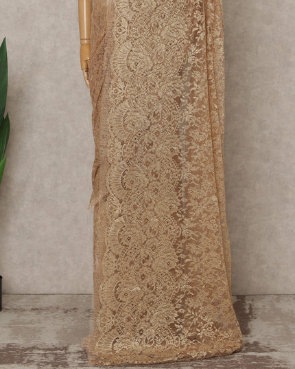 Golden Beige Premium French Metallic Chantilly Lace Saree – 5.5 Meters Fabric Length, Width 110 cm, Imported from France  & Blouse Not Included-D26573