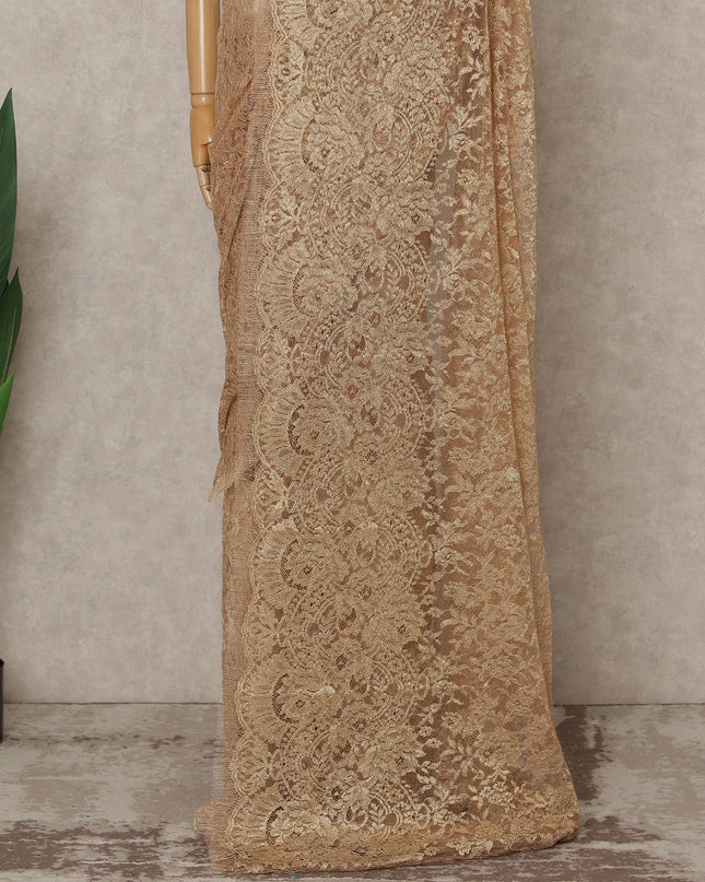 Golden Beige Premium French Metallic Chantilly Lace Saree – 5.5 Meters Fabric Length, Width 110 cm, Imported from France  & Blouse Not Included-D26573