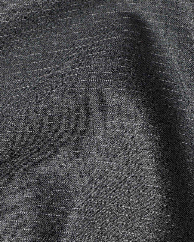 Grey Pinstripe Premium Super 130’s English All Wool Suiting Fabric, 150 cm Width, 3.50 Mtrs Cut, Made in UK-D26757