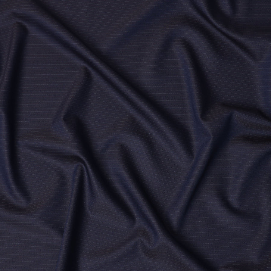 Navy Pinstripe Premium Super 180’s English All Wool Suiting Fabric, Width 150 Cms, 3.75 Mtrs, Made in United Kingdom-D26556