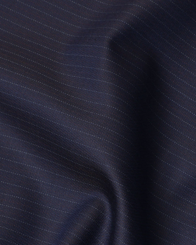 Navy Pinstripe Premium Super 180’s English All Wool Suiting Fabric, Width 150 Cms, 3.75 Mtrs, Made in United Kingdom-D26556