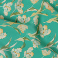 Green Floral Printed Premium Pure Silk Crepe Fabric with Elegant Yellow Blossom Design, 110 cms Width, Made in India-D26319