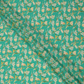 Green Floral Printed Premium Pure Silk Crepe Fabric with Elegant Yellow Blossom Design, 110 cms Width, Made in India-D26319