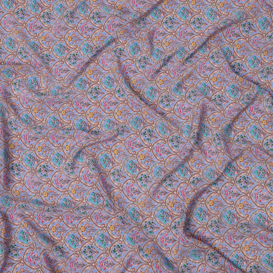 Lavender Geometric Floral Printed Premium Pure Silk Crepe Fabric with Intricate Ornamental Design, 110 cms Width, Made in India-D26318