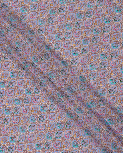 Lavender Geometric Floral Printed Premium Pure Silk Crepe Fabric with Intricate Ornamental Design, 110 cms Width, Made in India-D26318