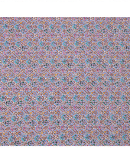 Lavender Geometric Floral Printed Premium Pure Silk Crepe Fabric with Intricate Ornamental Design, 110 cms Width, Made in India-D26318