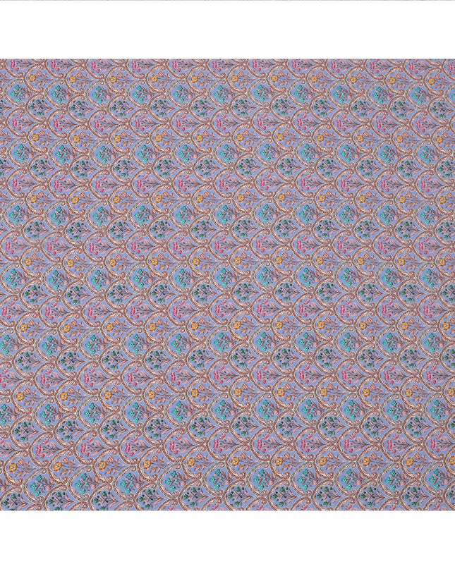 Lavender Geometric Floral Printed Premium Pure Silk Crepe Fabric with Intricate Ornamental Design, 110 cms Width, Made in India-D26318