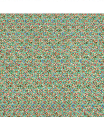 Mint Green Ethnic Motif Printed Premium Pure Silk Crepe Fabric with Intricate Paisley and Floral Design, 110 cms Width, Made in India-D26325