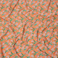 Orange Floral Printed Premium Pure Silk Crepe Fabric with Pink Blossom and Green Leaf Design, 110 cms Width, Made in India-D26320