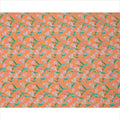 Orange Floral Printed Premium Pure Silk Crepe Fabric with Pink Blossom and Green Leaf Design, 110 cms Width, Made in India-D26320