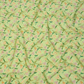 Lime Green Floral Printed Premium Pure Silk Crepe Fabric with Yellow Blossom and Leaf Design, 110 cms Width, Made in India-D26321