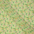 Lime Green Floral Printed Premium Pure Silk Crepe Fabric with Yellow Blossom and Leaf Design, 110 cms Width, Made in India-D26321