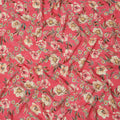 Coral Pink Floral Printed Premium Pure Silk Crepe Fabric with Artistic Botanical Design, 110 cms Width, Made in India-D26332