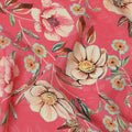 Coral Pink Floral Printed Premium Pure Silk Crepe Fabric with Artistic Botanical Design, 110 cms Width, Made in India-D26332
