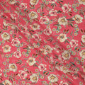 Coral Pink Floral Printed Premium Pure Silk Crepe Fabric with Artistic Botanical Design, 110 cms Width, Made in India-D26332