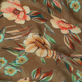 Brown Beige Floral Printed Premium Pure Silk Crepe Fabric with Artistic Botanical Design, 110 cms Width, Made in India-D26333