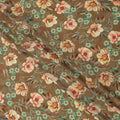 Brown Beige Floral Printed Premium Pure Silk Crepe Fabric with Artistic Botanical Design, 110 cms Width, Made in India-D26333
