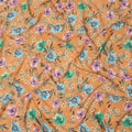 Peach Multicolor Floral Printed Premium Pure Silk Crepe Fabric with Botanical Bloom Design, 110 cms Width, Made in India-D26327