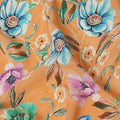 Peach Multicolor Floral Printed Premium Pure Silk Crepe Fabric with Botanical Bloom Design, 110 cms Width, Made in India-D26327